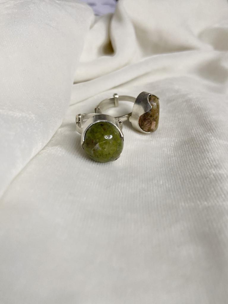 Unakite Silver Adjustable Ring Crystal Jewellery