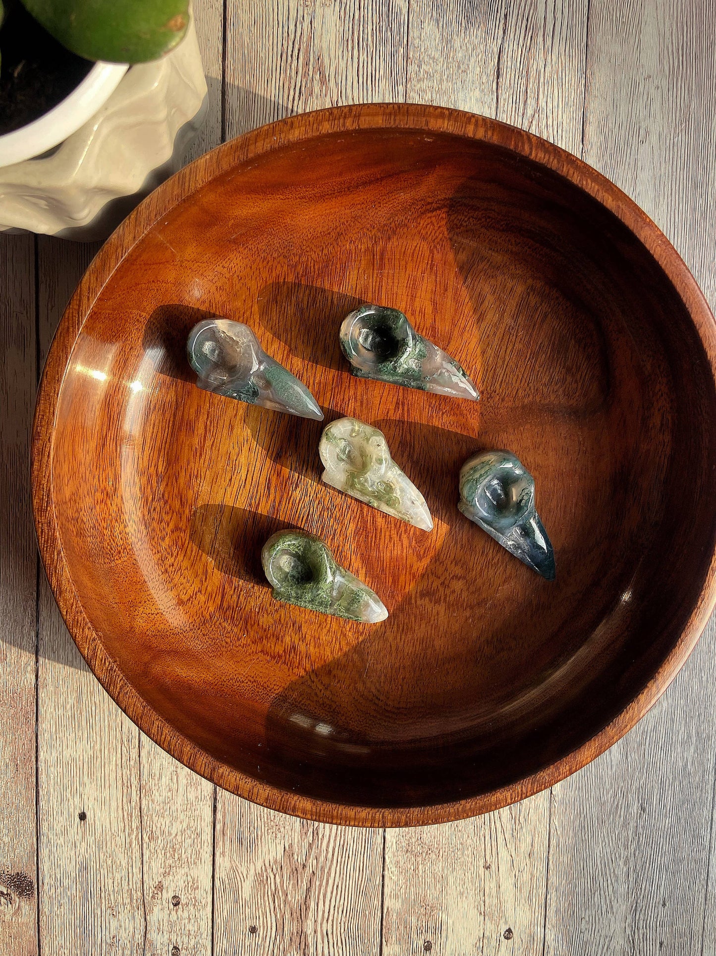 Moss Agate Raven Skull Carving Crystal & Stones