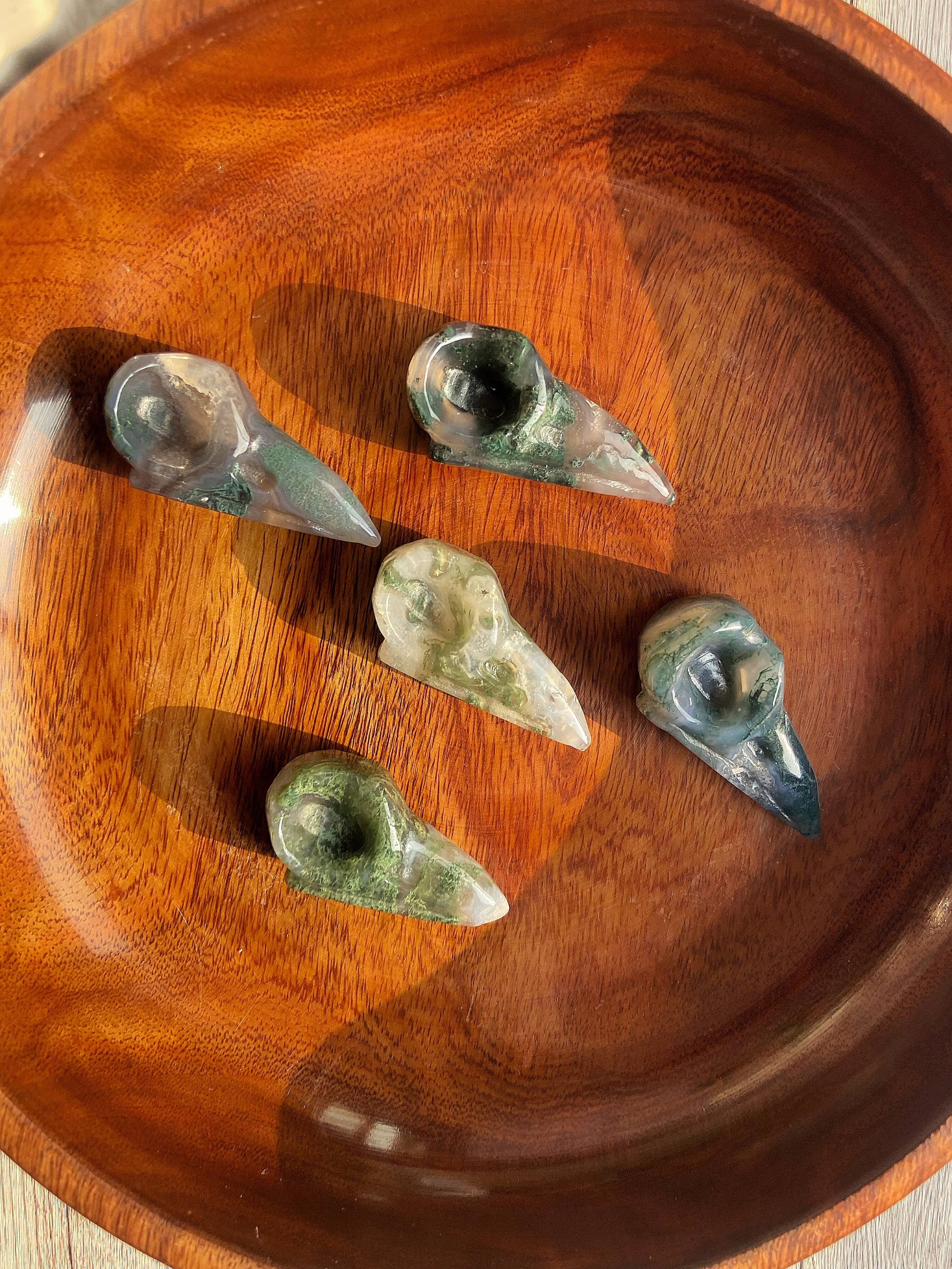 Moss Agate Raven Skull Carving Crystal & Stones