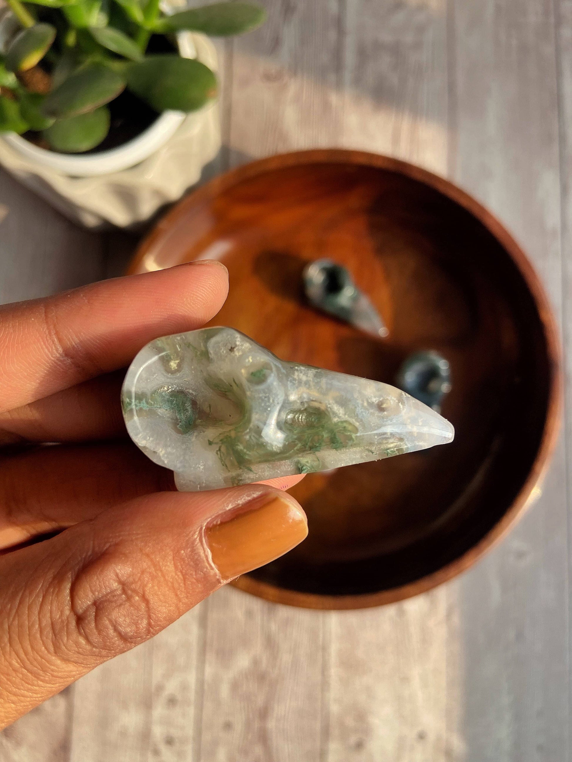 Moss Agate Raven Skull Carving Crystal & Stones