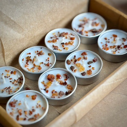 Myrrh Resin Infused Soy Wax Tealight Candles – Unscented