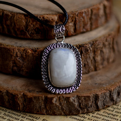 Rainbow moonstone Pendant with Black Cord | Cultivates Compassion & empathy