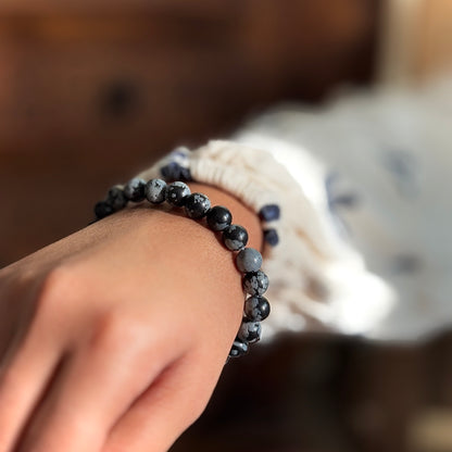 Snowflake Obsidian Bead Bracelet - 8mm