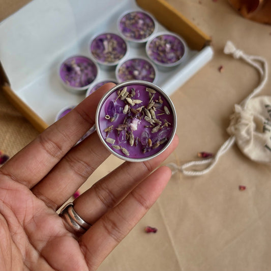Lavender Soy Wax Tealight Candle with Lavender & Amethyst