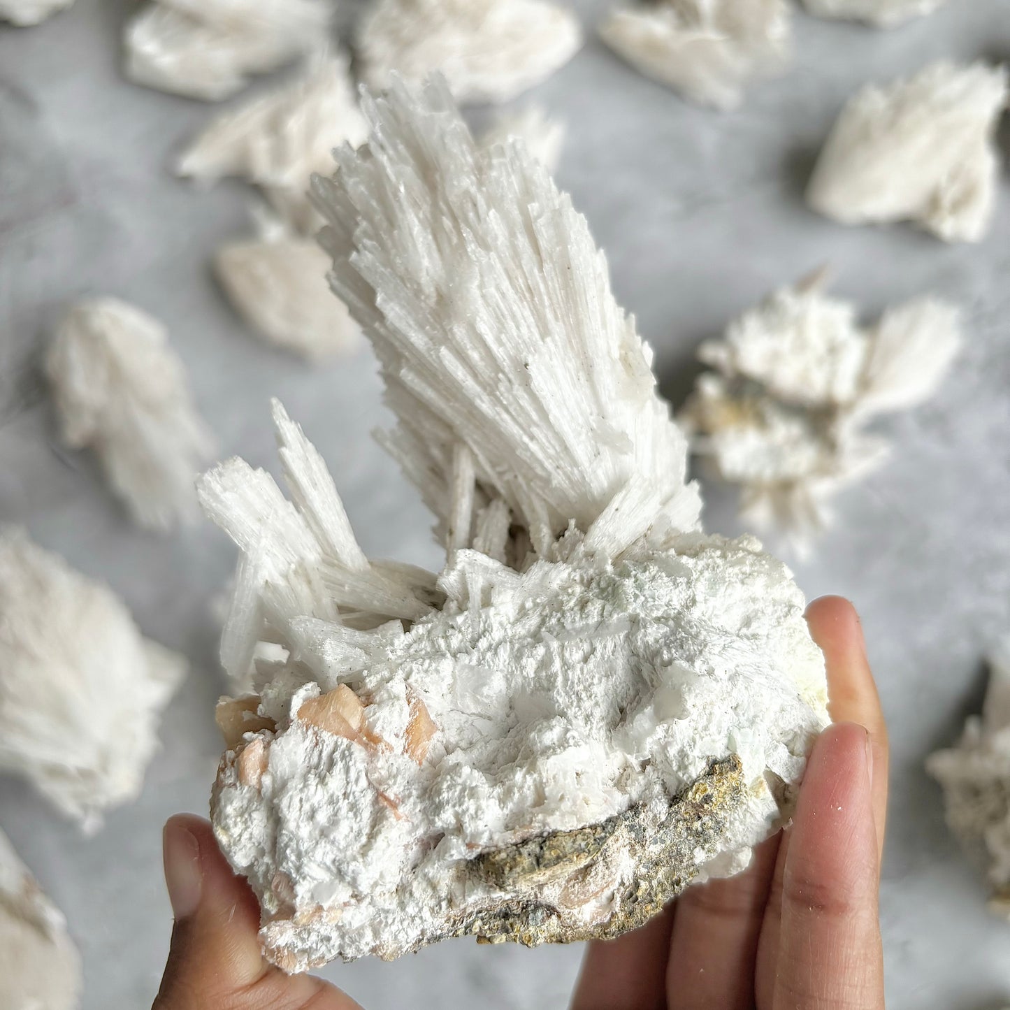 Scolecite with stilbite inclusion Cluster - 472 Gm | Foster kindness and empathy and enhances Spiritual journey