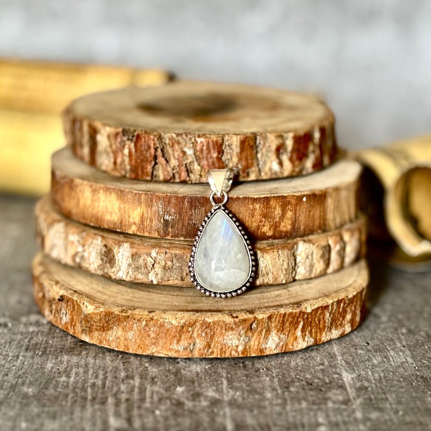 Rainbow moonstone Pendant with Black Cord | Cultivates Compassion & empathy
