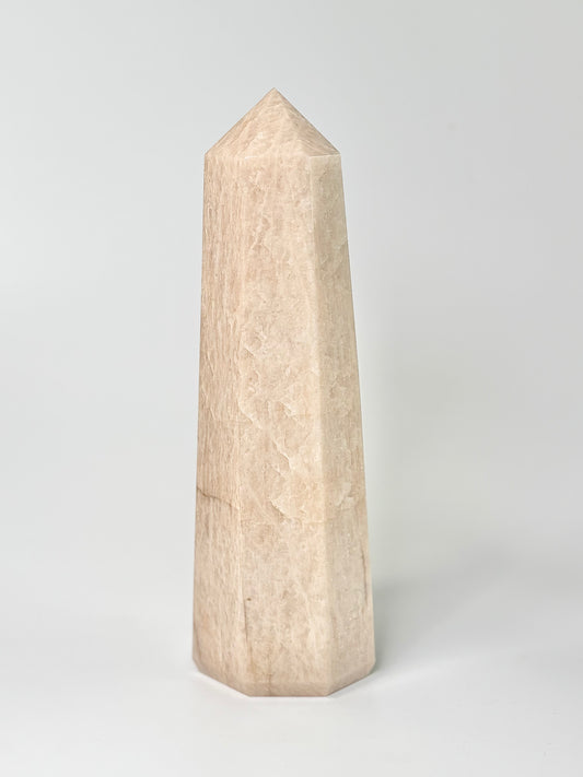 Eight Facet Peach Moonstone Tower – 1.2kg -Soft Radiance &amp; Elegant Form