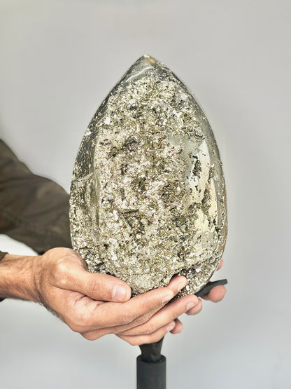 Extra Large Peruvian Pyrite Druzy Egg Carving 10.7 Kg – Abundance & Prosperity