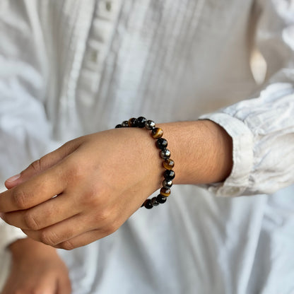 Protection & Grounding Bracelet |  Combination of Hematite , Tiger's eye and Black Obsidian