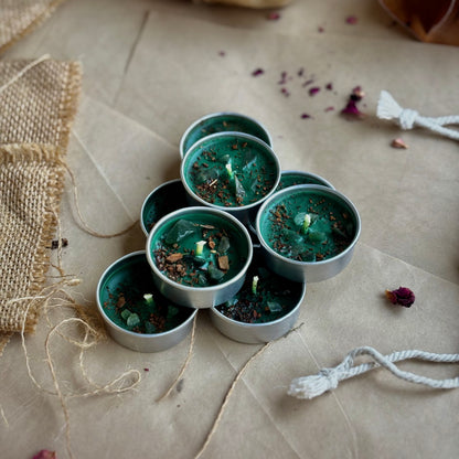 Green Soy Wax Tealight Candle with Cinnamon & Green Aventurine