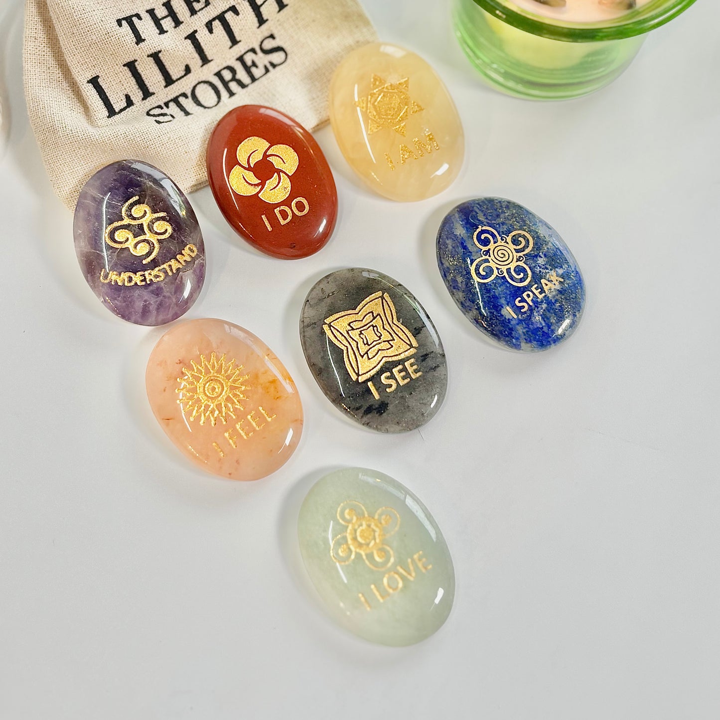 Seven Chakra Oval Worry Stone Set – Crystal Palm Stones for Balance & Energy Alignment