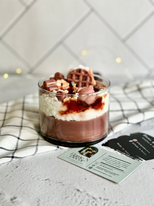 Coffee & Vanilla Dessert Bowl Topped with Cream & Waffle Soy Scented Candle