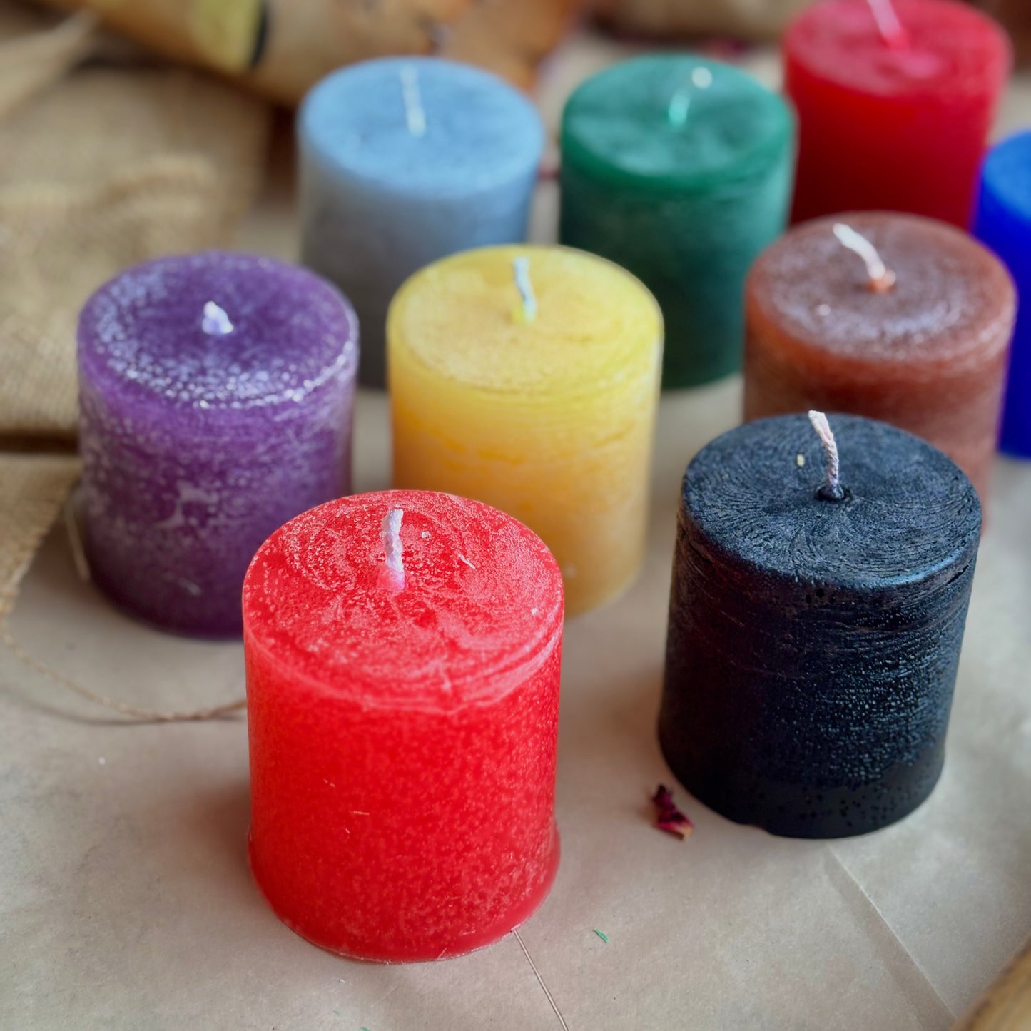 Pack of 11 Paraffin Wax Pillar Candles (2 Inch) – Assorted Ritual & Décor Colours