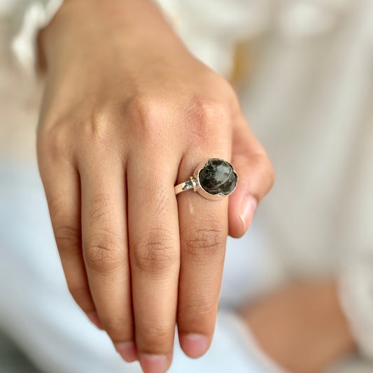 Nuummite Tumble Fine Silver Ring | Sorcerer's Stone | Hidden Potentials & Connecting with inner Magick