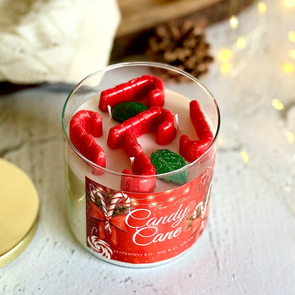 Candy Cane 3 wick Soy Candle with Golden Lid