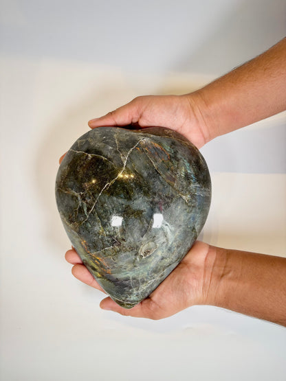 Large Natural Labradorite Heart Carving (Approx. 2 kg)