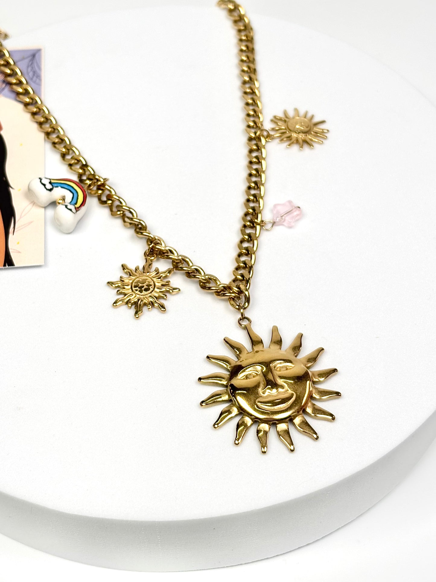 Celestial Sun Charm Statement Necklace
