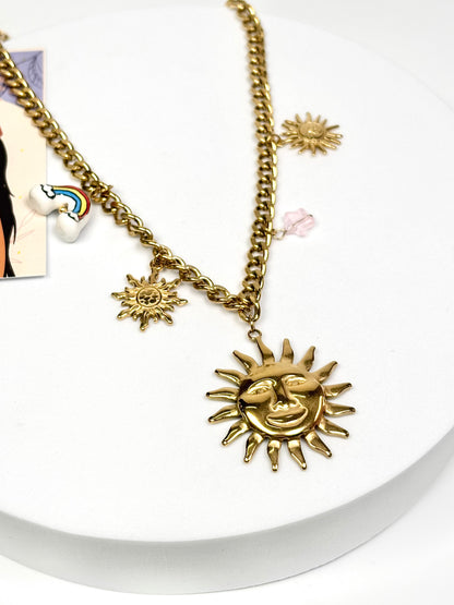 Celestial Sun Charm Statement Necklace