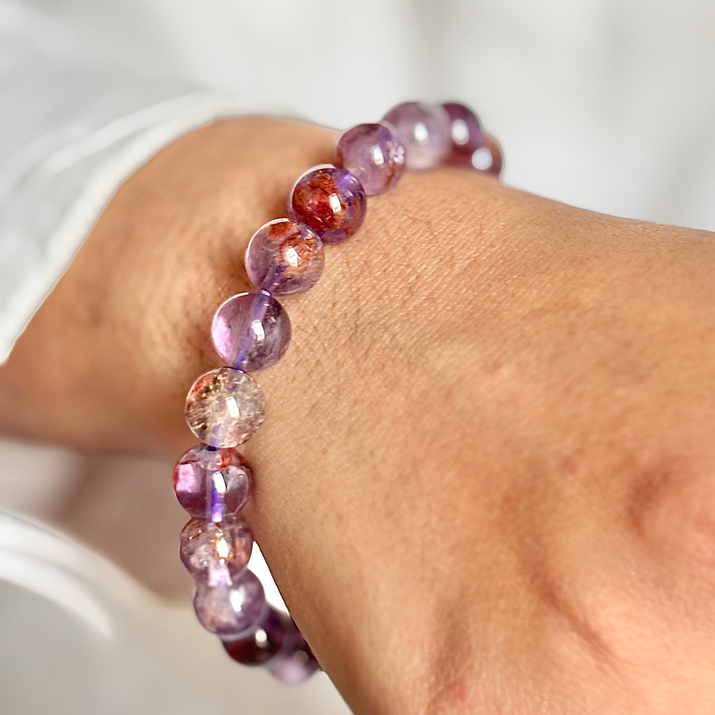 Purple Ghost Quartz Bead Bracelet - 8mm | Supports Emotional Healing & Clears Stagnant Energy