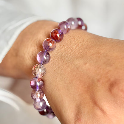 Purple Ghost Quartz Bead Bracelet - 8mm | Supports Emotional Balance & Clears Stagnant Energy