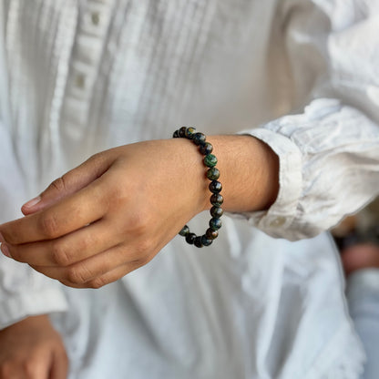 Chryscolla with Little Azurite Bead Bracelet - 8mm | Throat Chakra, Expression , Public Speaking