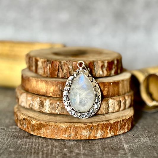 Rainbow moonstone Pendant with Black Cord | Cultivates Compassion & empathy