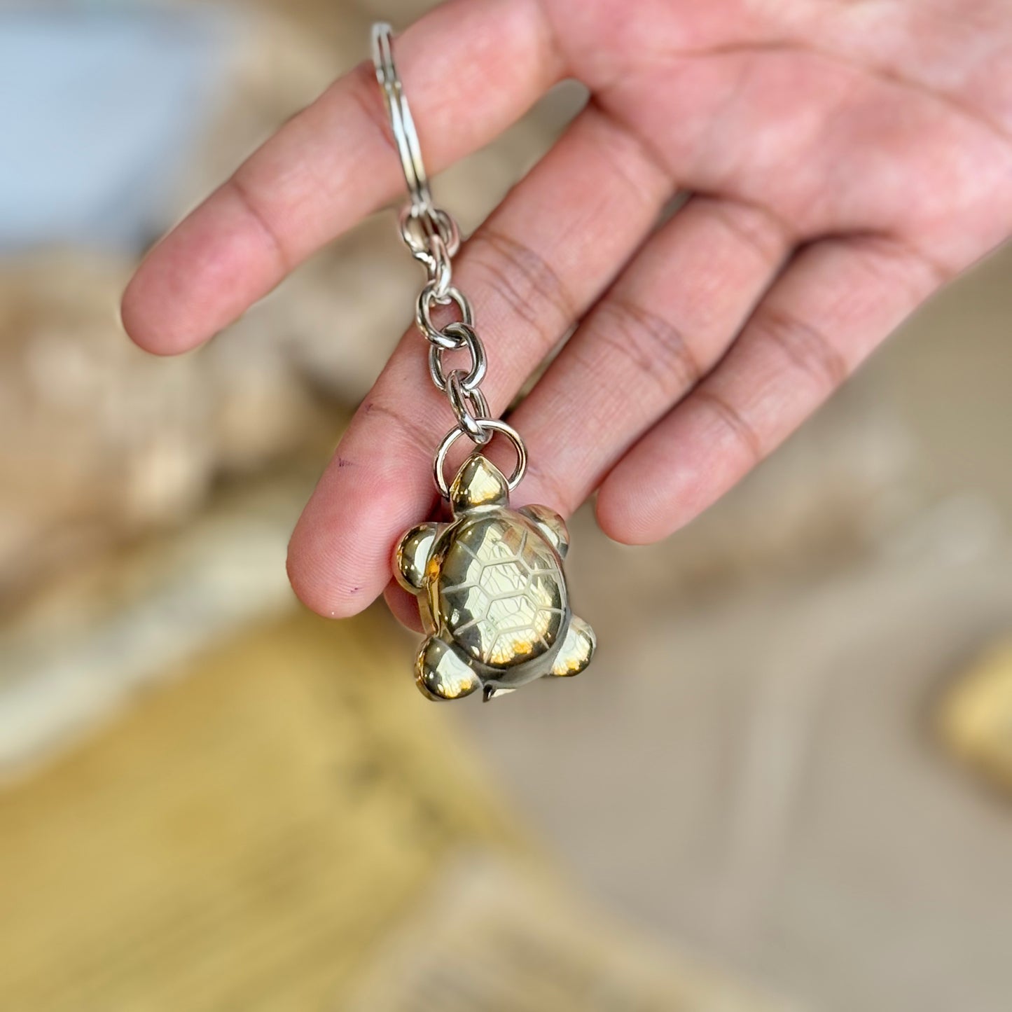 Golden Pyrite Turtle Keychain - 1 inch