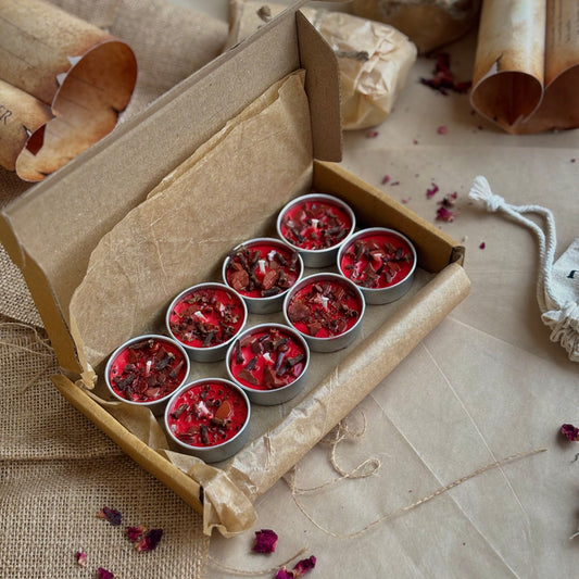 Red Soy Wax Tealight Candle with Clove & Red Jasper