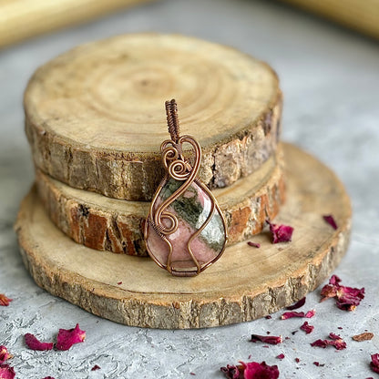 Rhodonite Copper Wire Wrapper Pendant | Attract Love in general & Promotes inner Peace