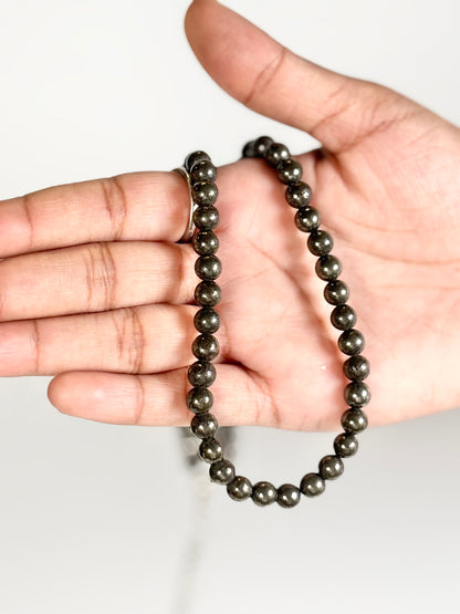 Pyrite Round Bead Necklace – Natural Stone