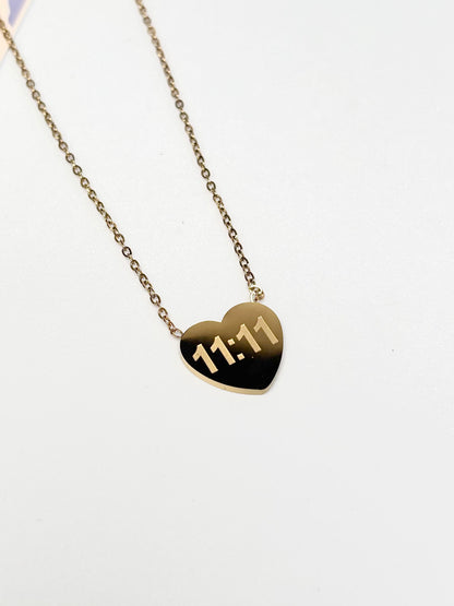 11:11 Heart Pendant Necklace | Gold-Plated Stainless Steel | The Lilith Store