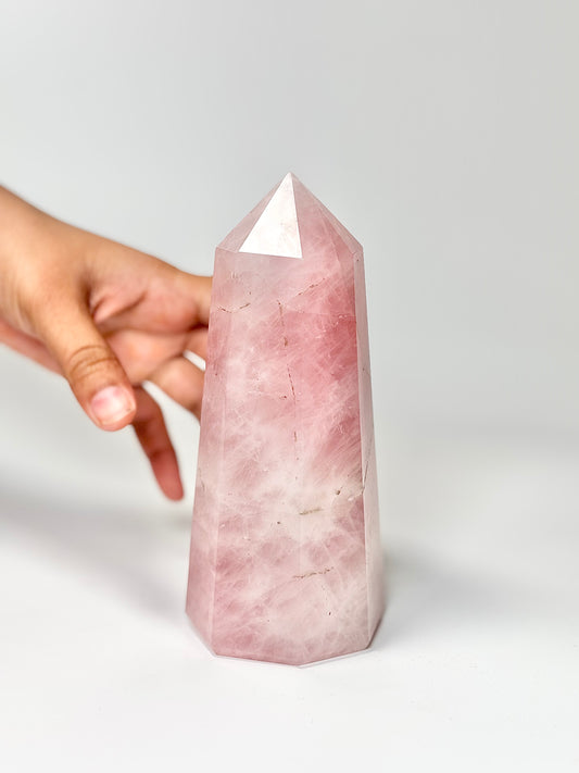 Eight Facet Rose Quartz Tower – 865g - Elegance, Warmth & Gentle Charm