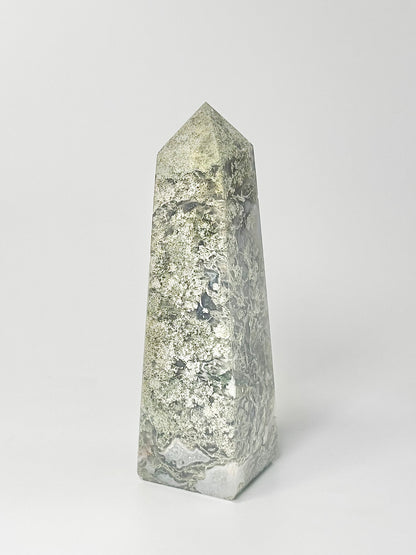 Four Facet Moss Agate Tower – 228g - Nature-Inspired Calm & Grounded Beauty