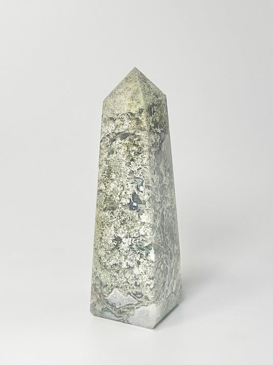 Four Facet Moss Agate Tower – 228g - Nature-Inspired Calm & Grounded Beauty