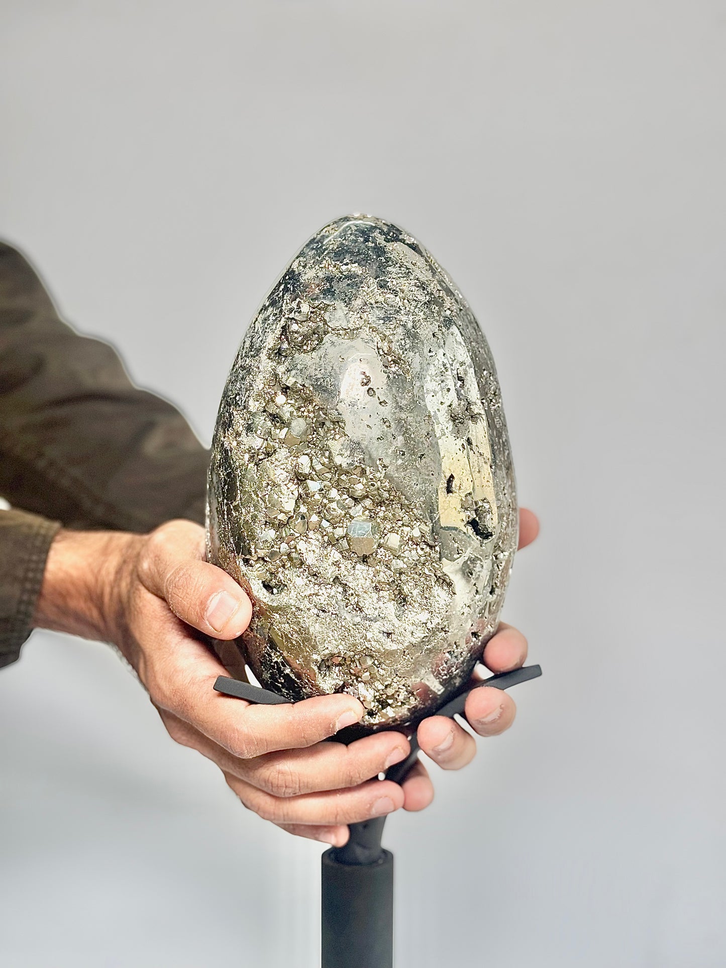 Extra Large Peruvian Pyrite Druzy Egg Carving 6.6 Kg – Abundance & Prosperity