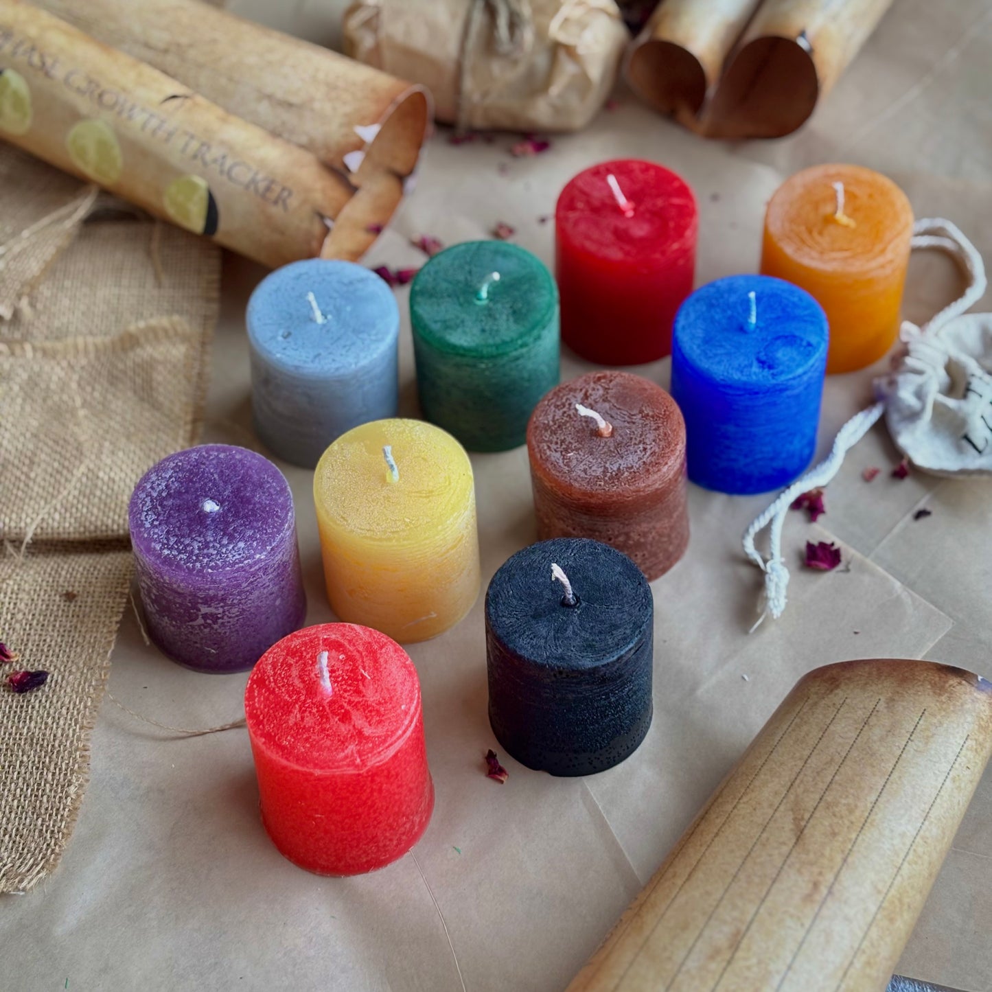 Pack of 11 Paraffin Wax Pillar Candles (2 Inch) – Assorted Ritual & Décor Colours
