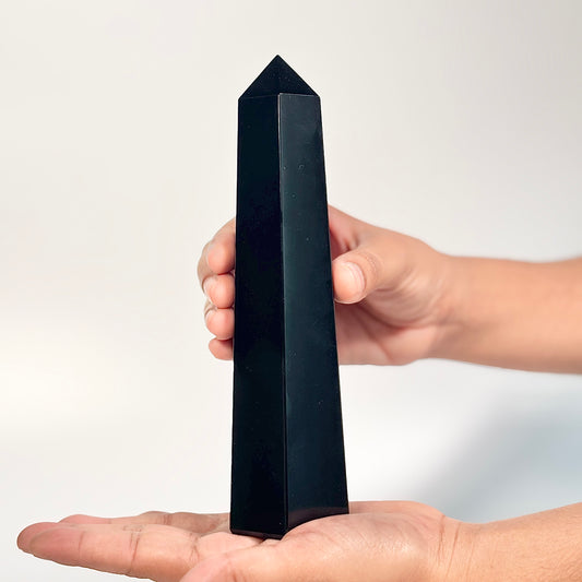 Black Obsidian Six-Facet Tower – 444g - Ground • Shield • Release