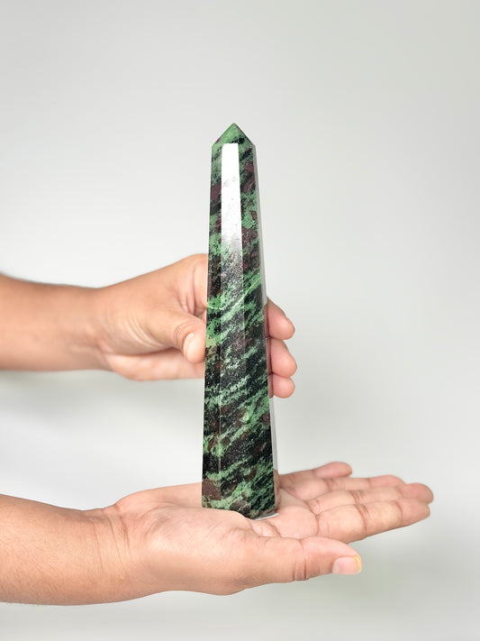 Eight Facet Zoisite Tower – 300g - Natural Green Beauty & Balanced Design