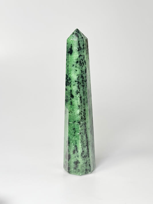 Eight Facet Zoisite Tower – 320g -Natural Green Beauty & Balanced Design