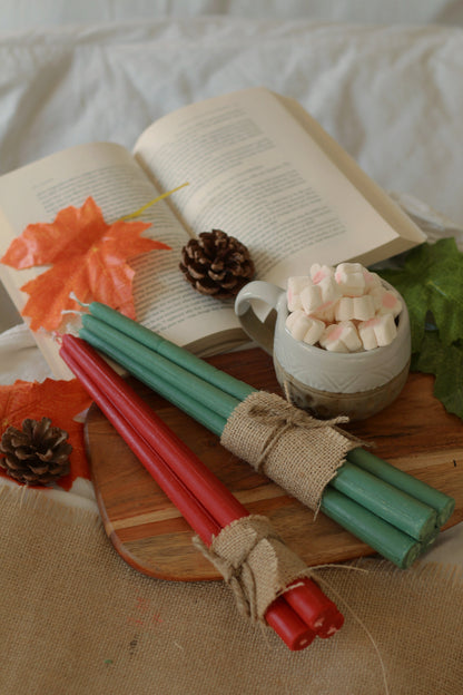 Green & Red Taper Candles | Set of 10 | Soy Candle