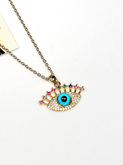 Rainbow Evil Eye Pendant Necklace | Gold-Plated Stainless Steel | The Lilith Store