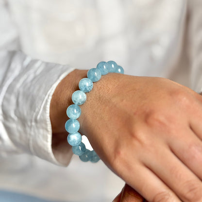 AAA Quality Aquamarine Bead Bracelet - 10mm | Helps in Overcoming fear of Speaking & Expressing