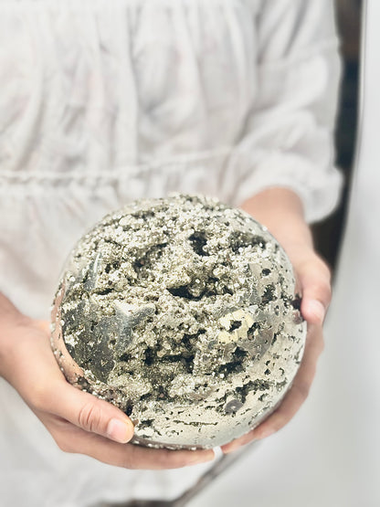 Extra Large Peruvian Pyrite Druzy Sphere 6.7 Kg – Abundance & Prosperity