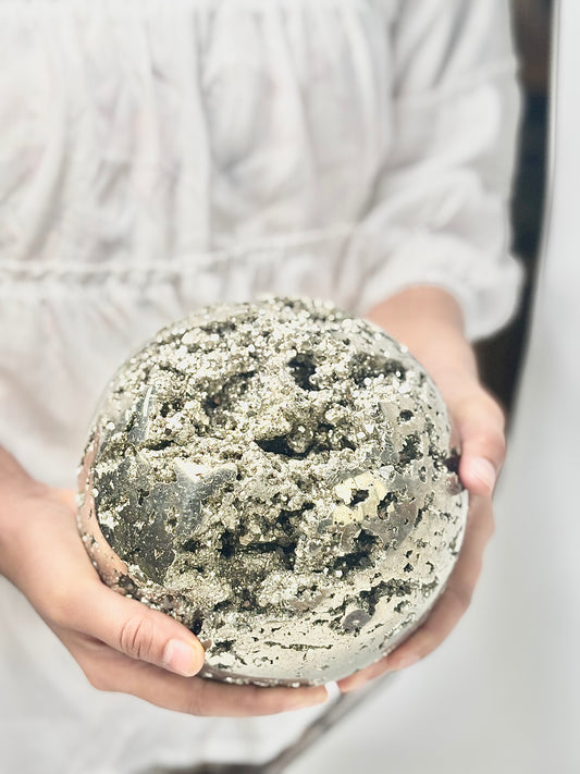Extra Large Peruvian Pyrite Druzy Sphere 6.7 Kg – Abundance & Prosperity