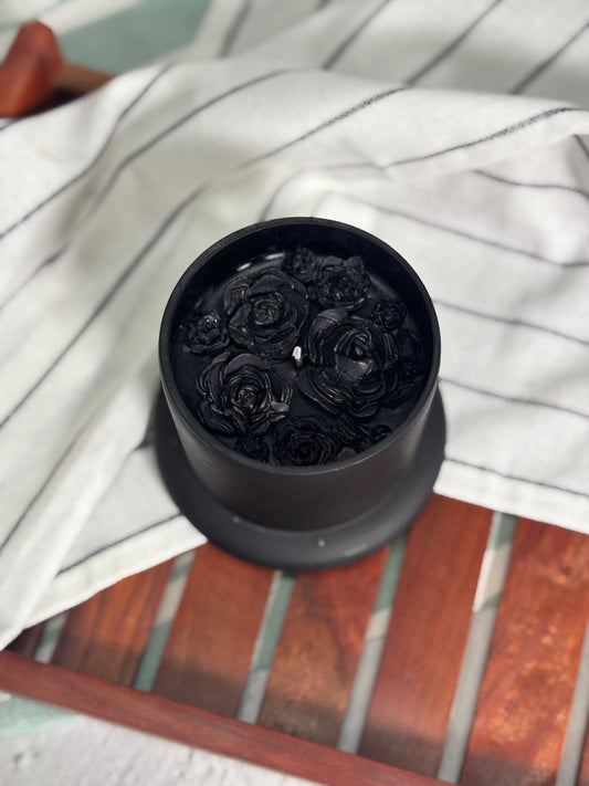 Black Rose Vanilla Scented Soy Candle in Bell Jar with Dome