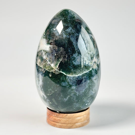 Druzy Moss Agate Egg Carving - 1.1 Kg | Promotes wealth and business growth