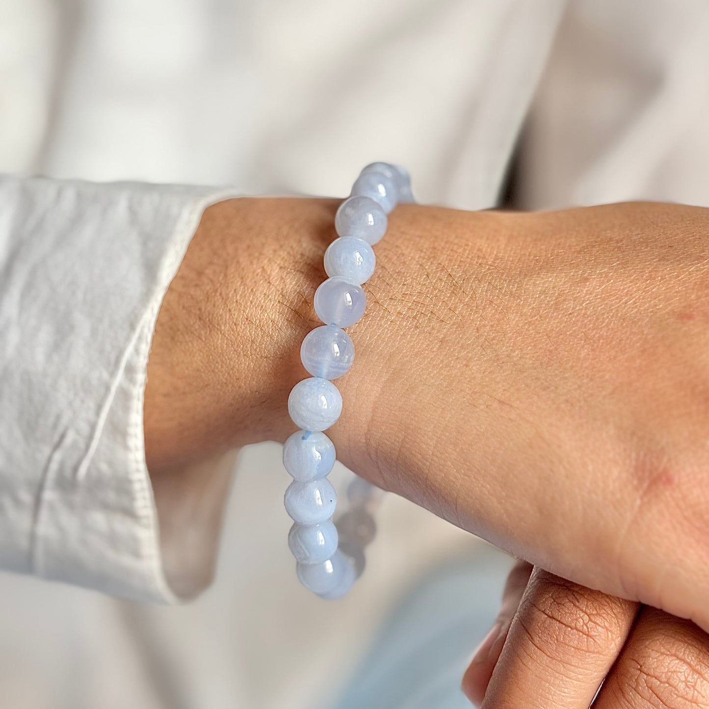 AAA Quality Blue Lace Agate Bead Bracelet - 8mm | Neutralise Anger