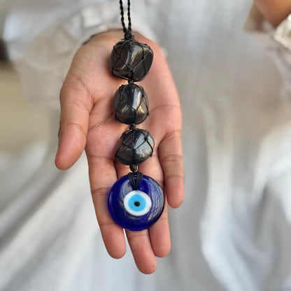 Black Obsidian with Evil Eye Door Hanging | Hanger | Dangler - Removes blockages & Provides great Protection