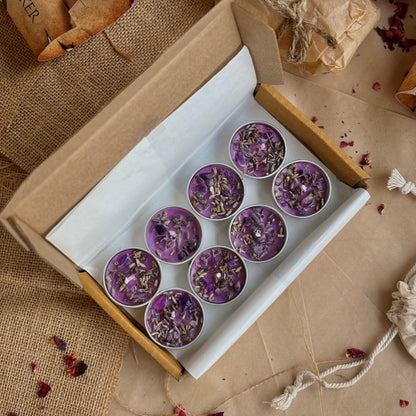 Lavender Soy Wax Tealight Candle with Lavender & Amethyst