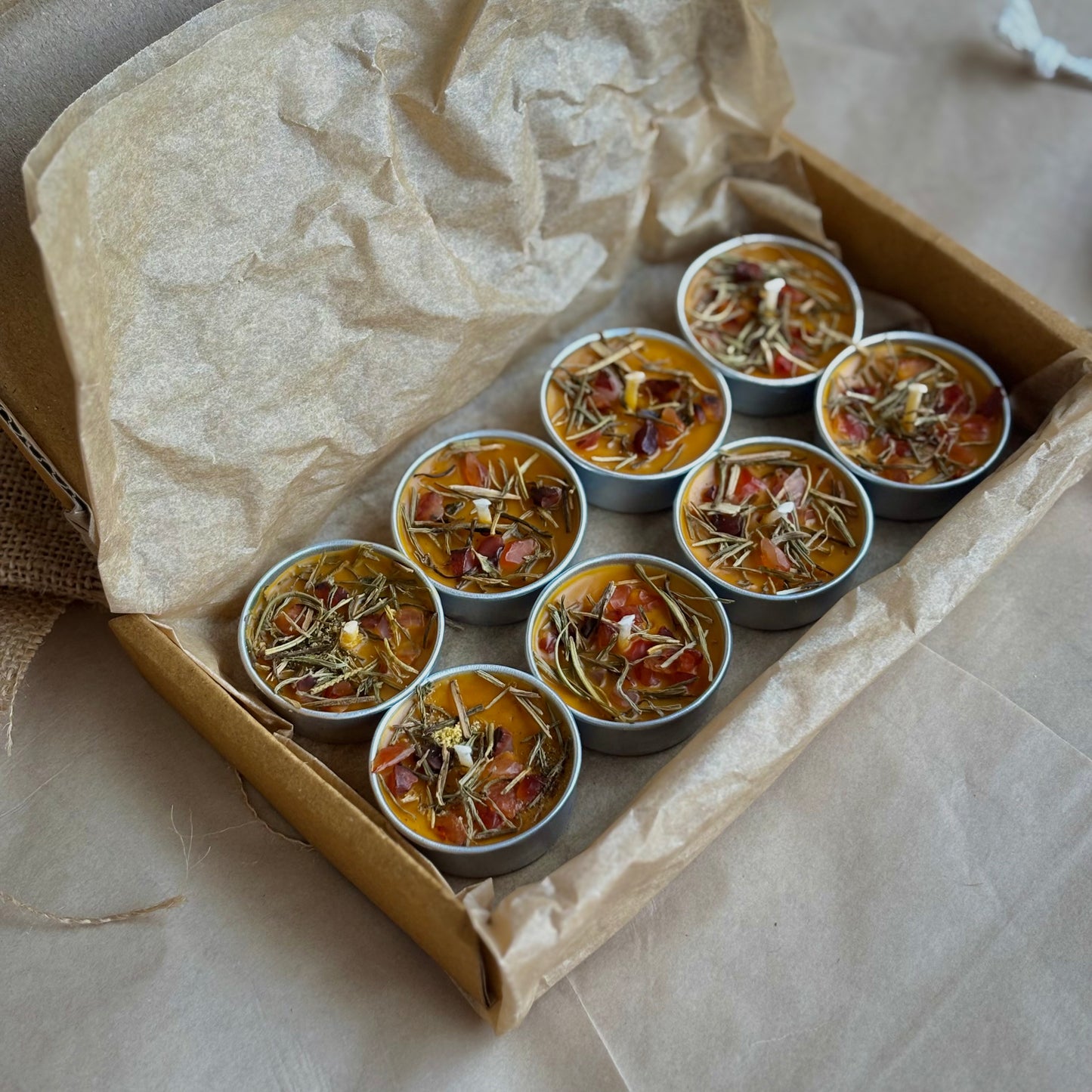 Tealight Orange Soy Wax Tealight Candle with Rosemary & Carnelian
